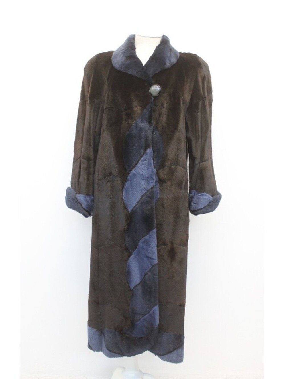 EXCELLENT BROWN & BLUE SHEARED MUSKRAT FUR COAT JACKET WOMEN WOMAN SZ 4-6 SMALL